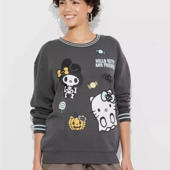 Hello Kitty Tops - Hello Kitty & Friends Crewneck Sweatshirt Charcoal with Baby Blue Stripes